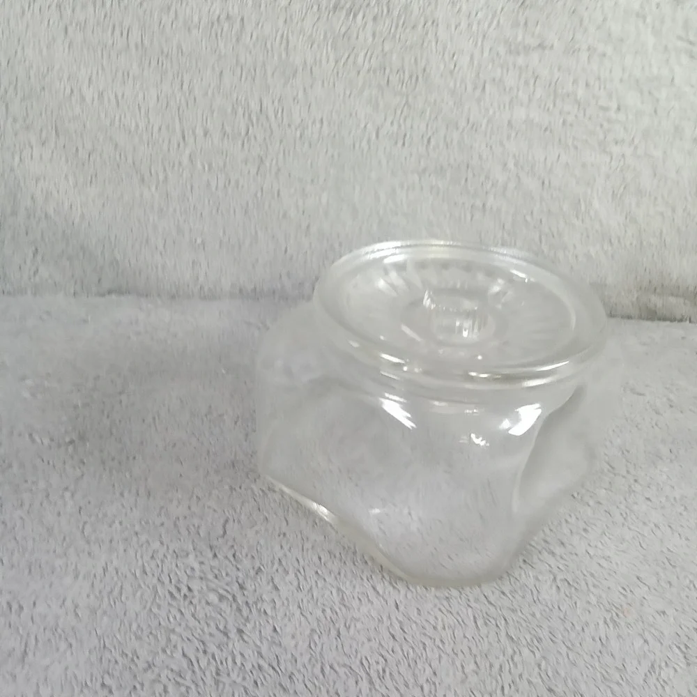 Vintage Clear Pressed Glass Hexagon Candy Dish Scroll Pattern Apothecary Jar Lid